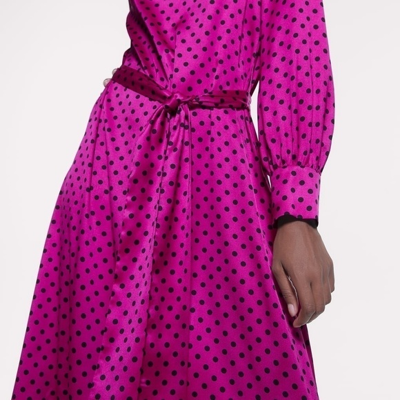 NWT ZARA POLKA DOT FUCHSIA SMALL DATE NIGHT MIDI DRESS - Picture 5 of 8